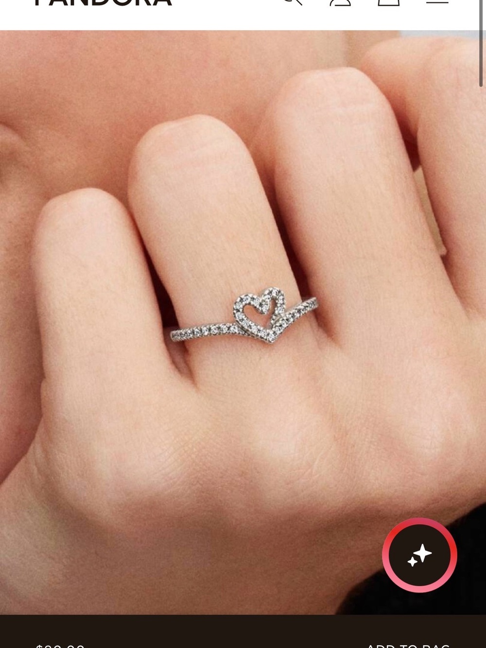 Pandora Silver Heart Pavé Ring in Sparkling White